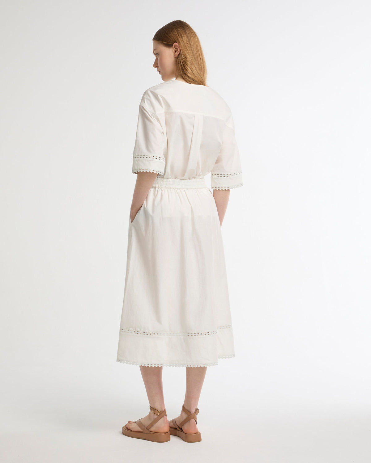 Poplin skirt with leather details