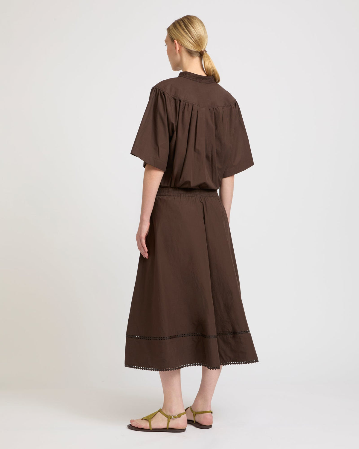 Poplin skirt with leather details
