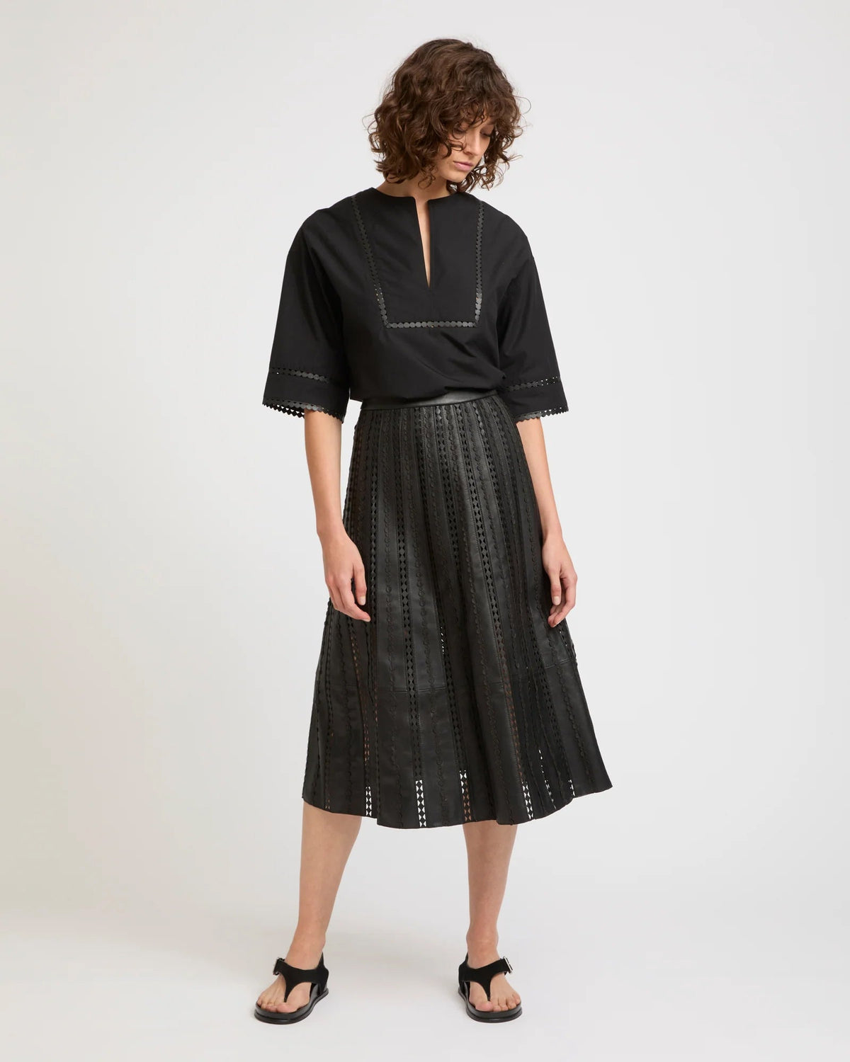 Perforated leather maxi skirt