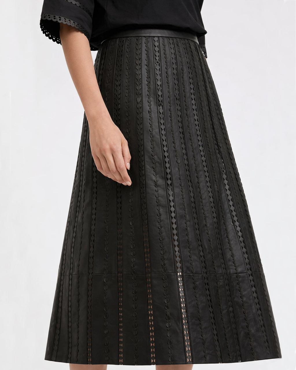 Perforated leather maxi skirt