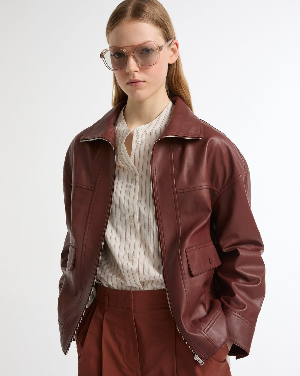 Lamb leather short jacket