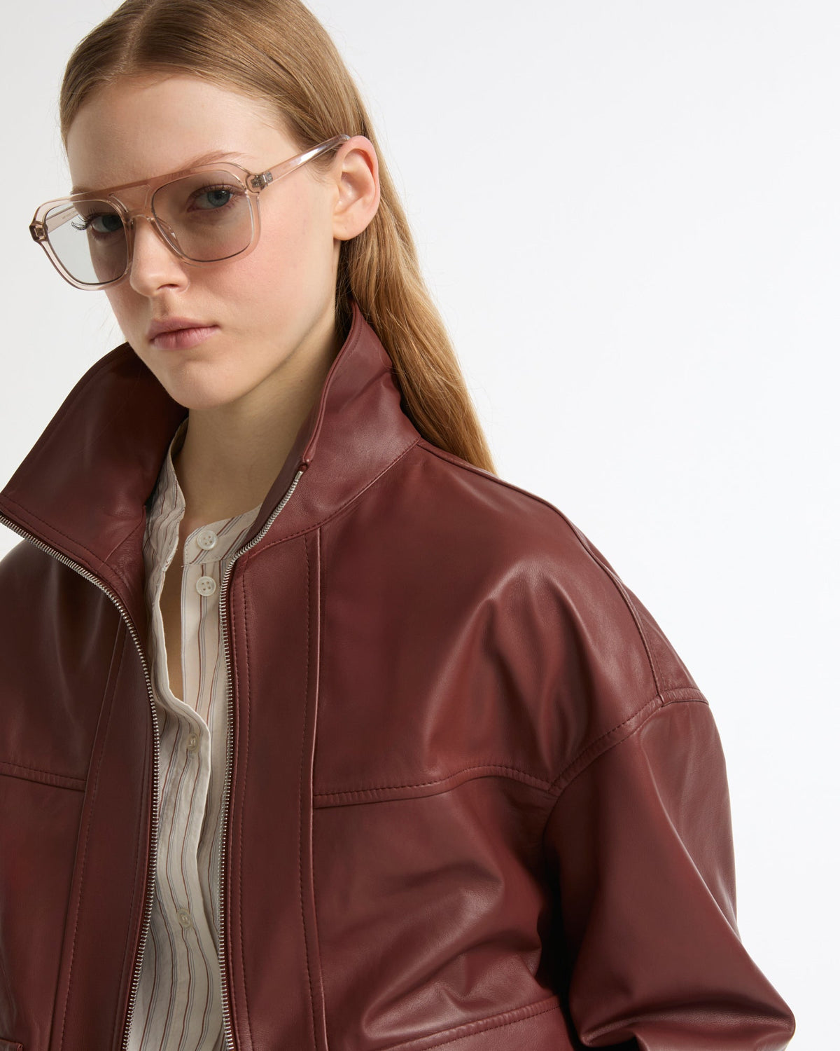 Lamb leather short jacket
