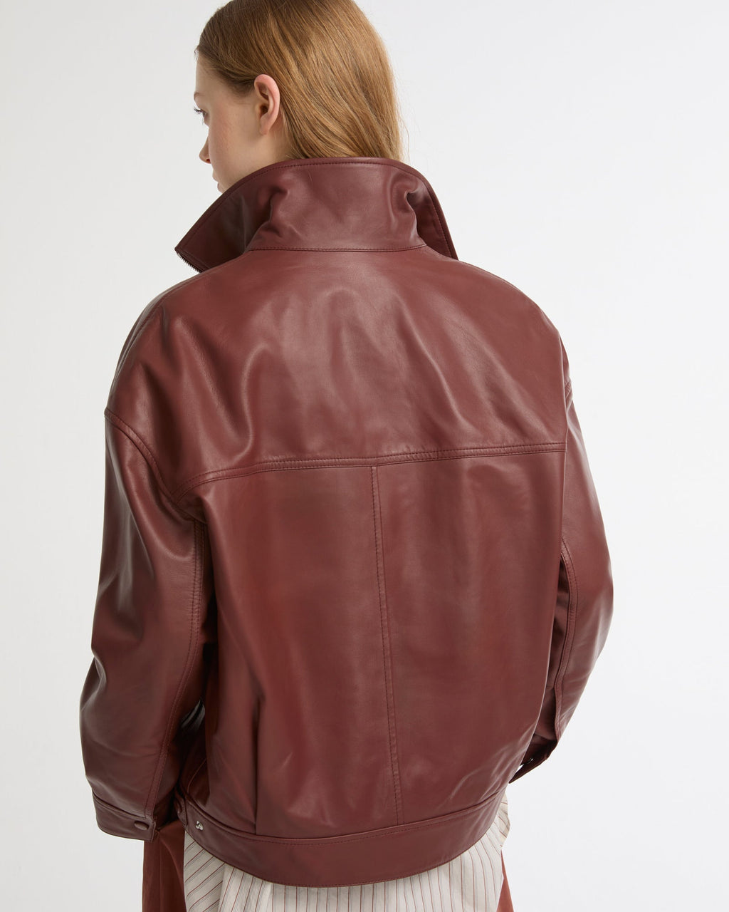 Lamb leather short jacket