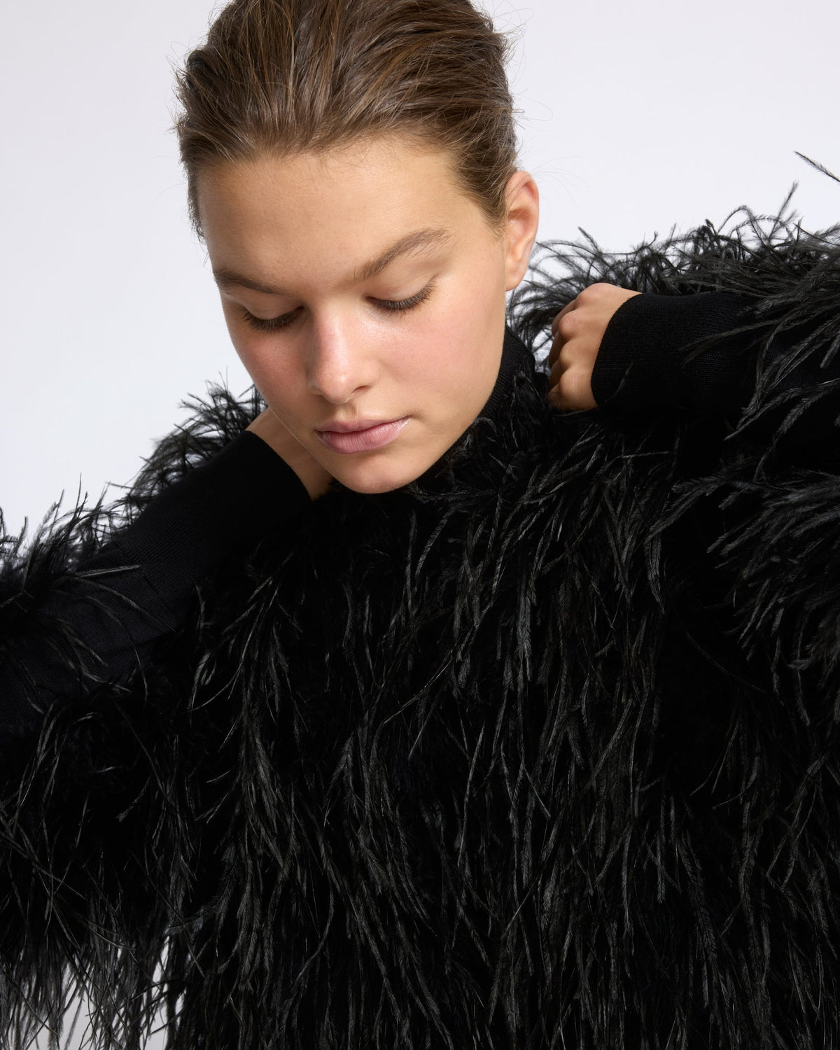 Short ostrich feather jacket