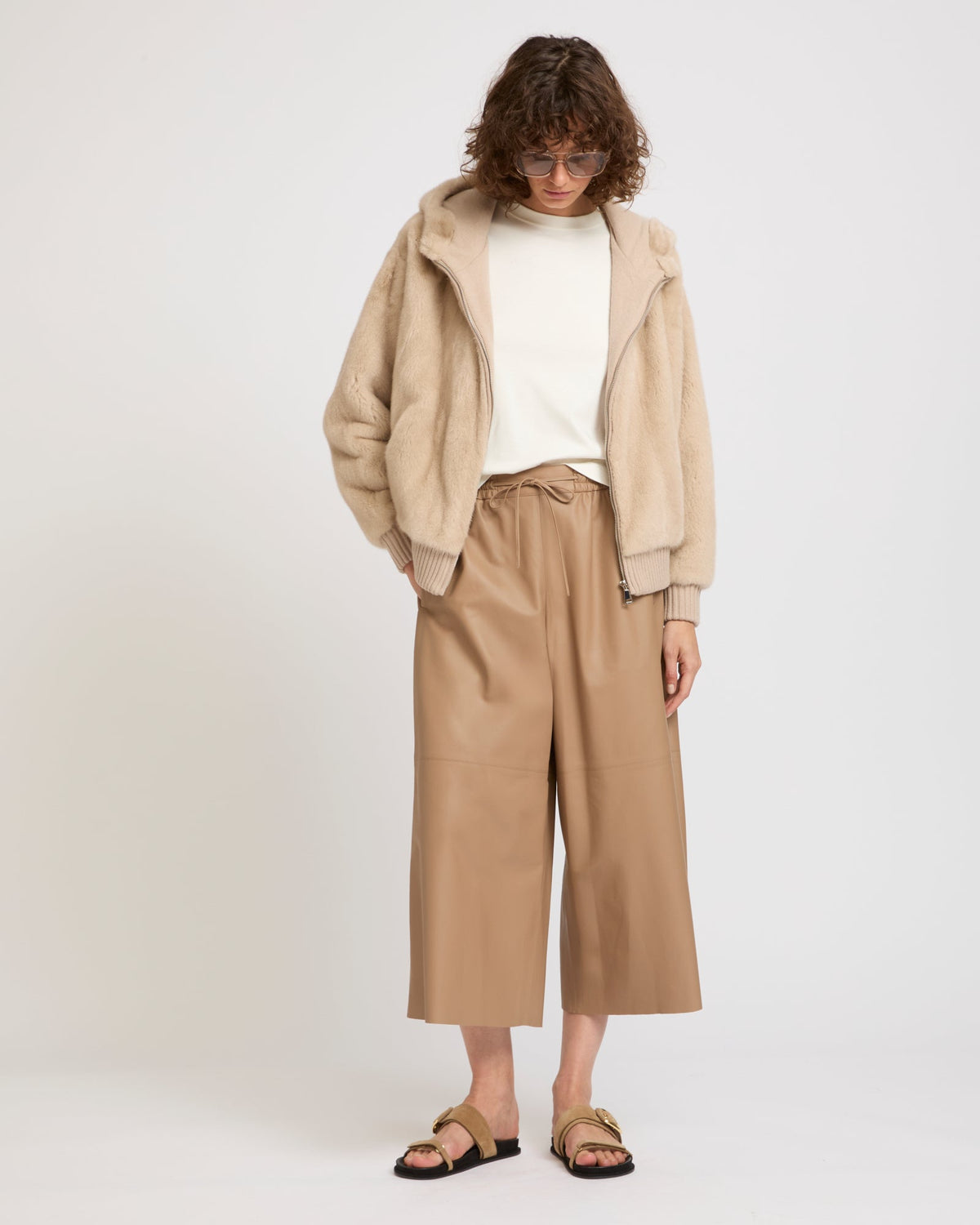 Merino knit and mink fur hooded blouson