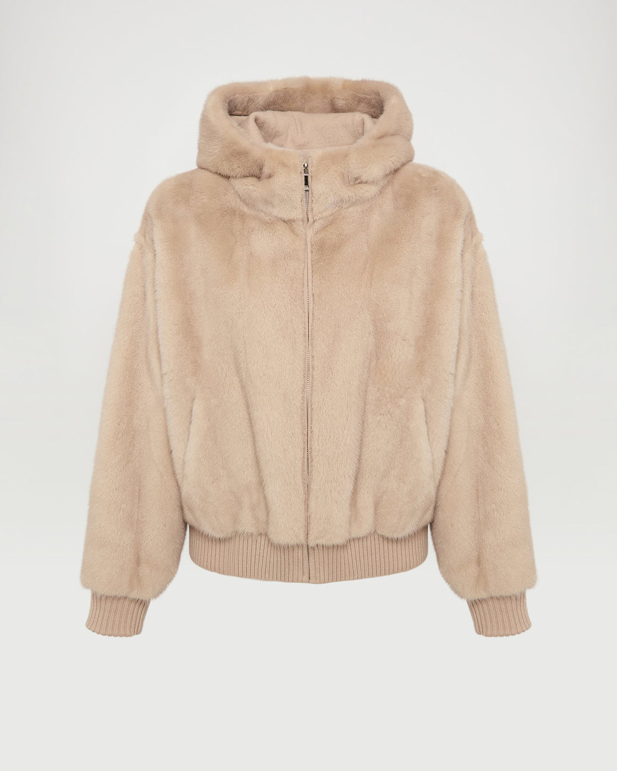 Merino knit and mink fur hooded blouson