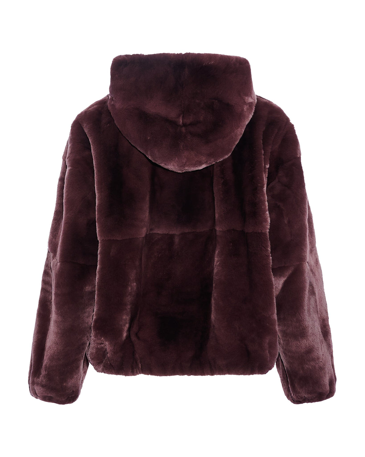Hooded jacket in technical fabric rex rabbit fur