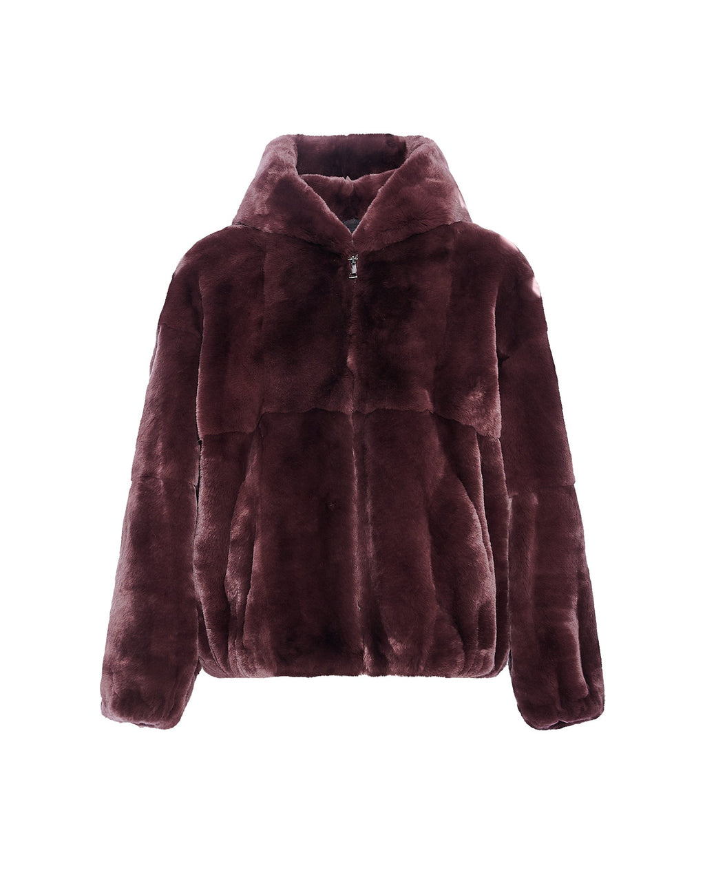 Hooded jacket in technical fabric rex rabbit fur