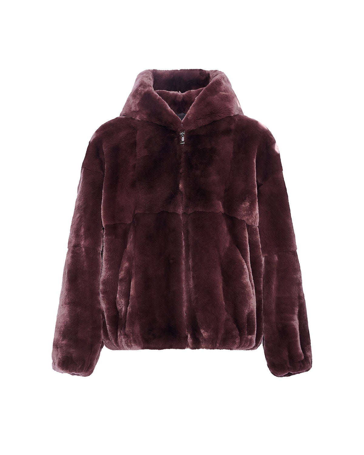 Hooded jacket in technical fabric rex rabbit fur