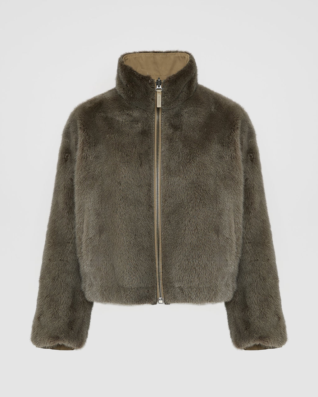 Reversible jacket in mink fur & technical fabric with stand collar