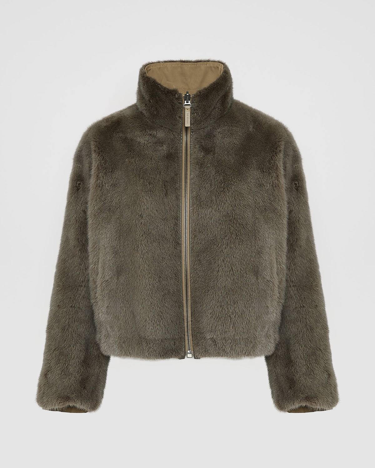 Reversible jacket in mink fur & technical fabric with stand collar