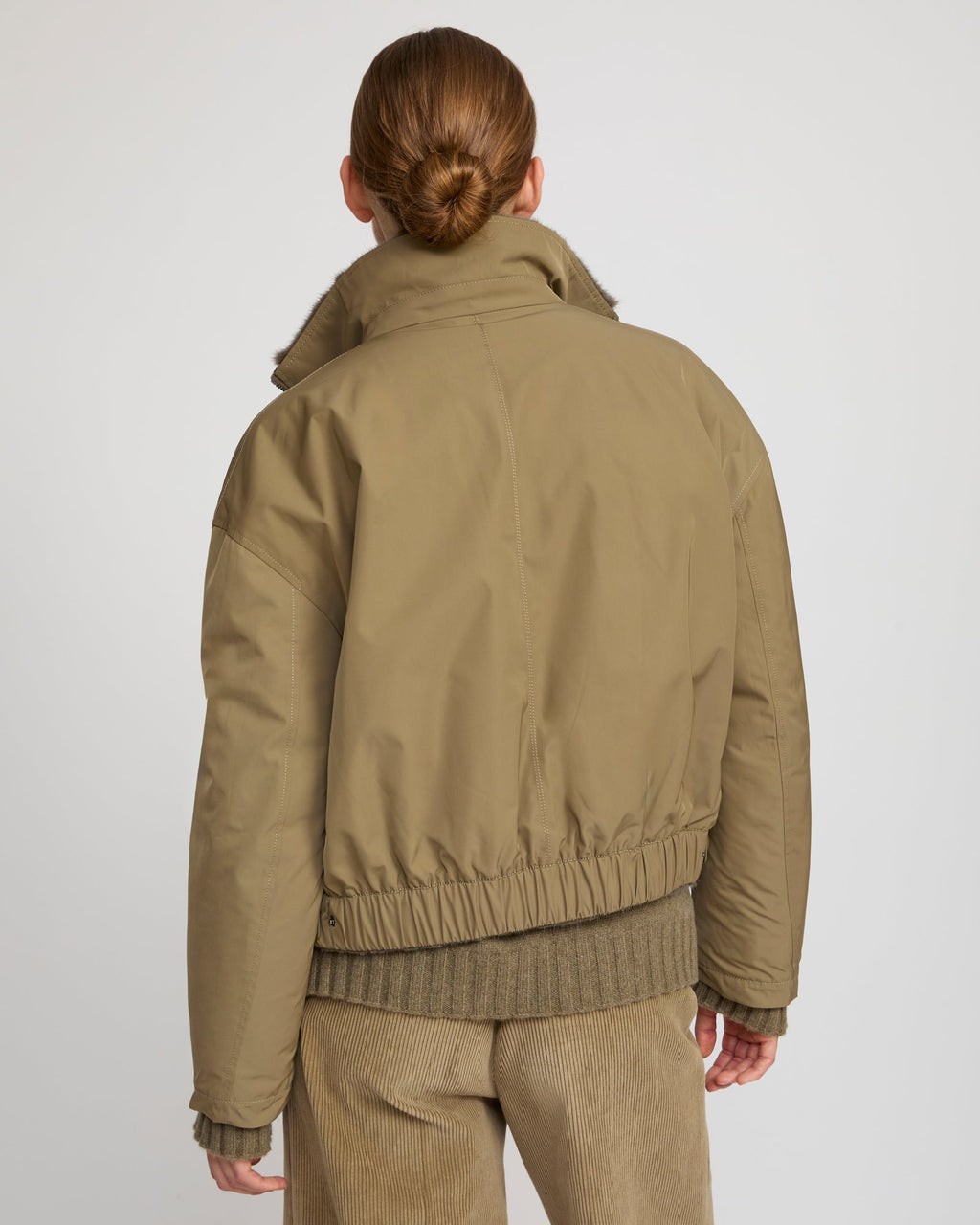 Reversible jacket in mink fur & technical fabric with stand collar