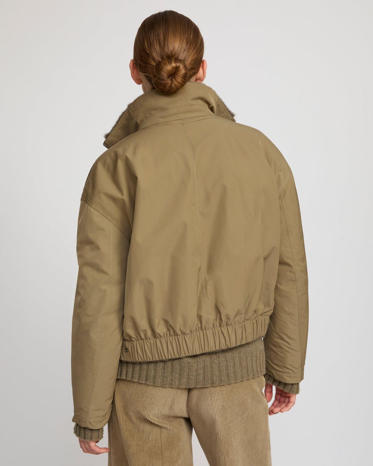 Reversible jacket in mink fur & technical fabric with stand collar