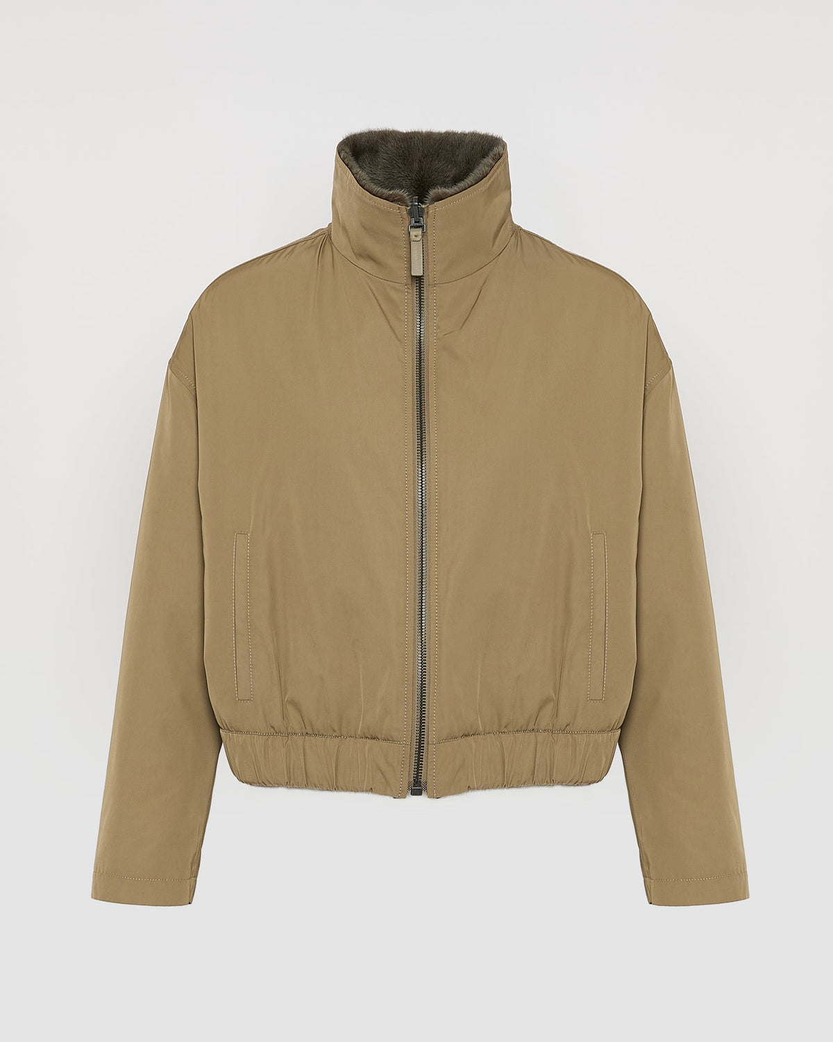 Reversible jacket in mink fur & technical fabric with stand collar