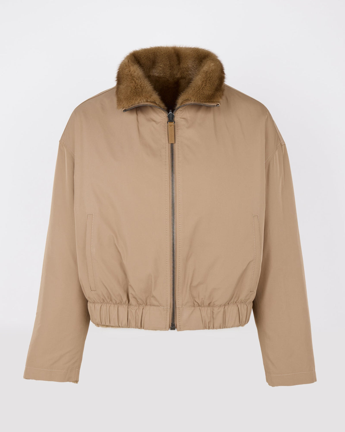 Reversible water-repellent technical fabric jacket with mink fur