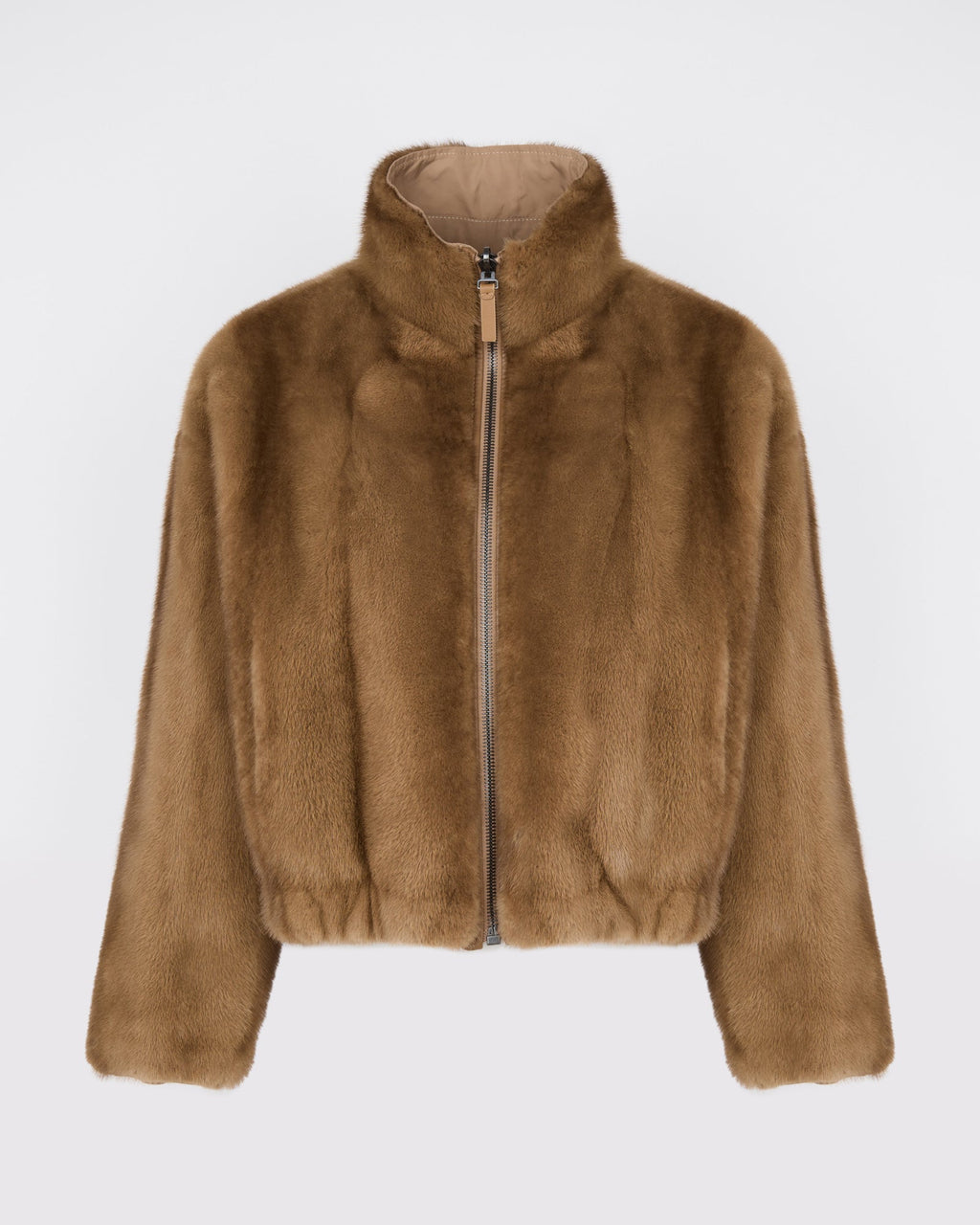 Reversible water-repellent technical fabric jacket with mink fur
