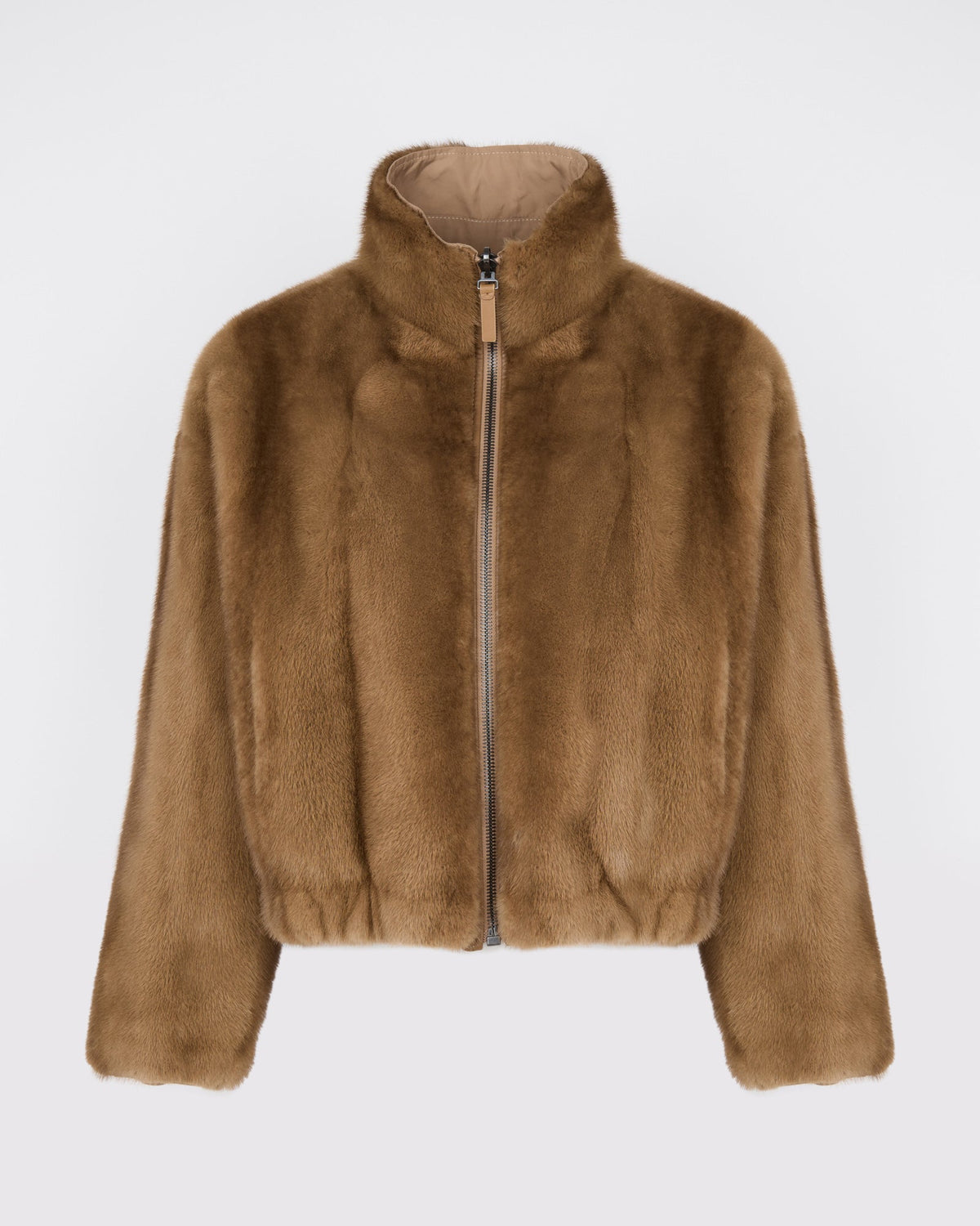Reversible water-repellent technical fabric jacket with mink fur