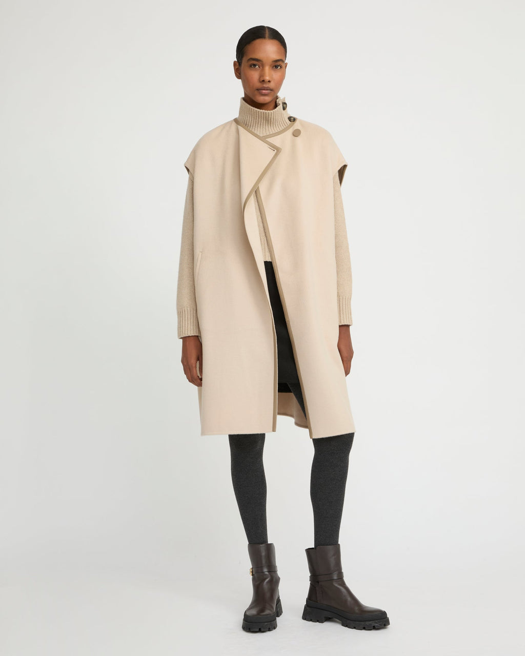 Double-sided cashmere-blend belted cape