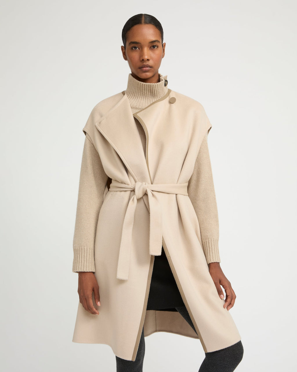 Double-sided cashmere-blend belted cape