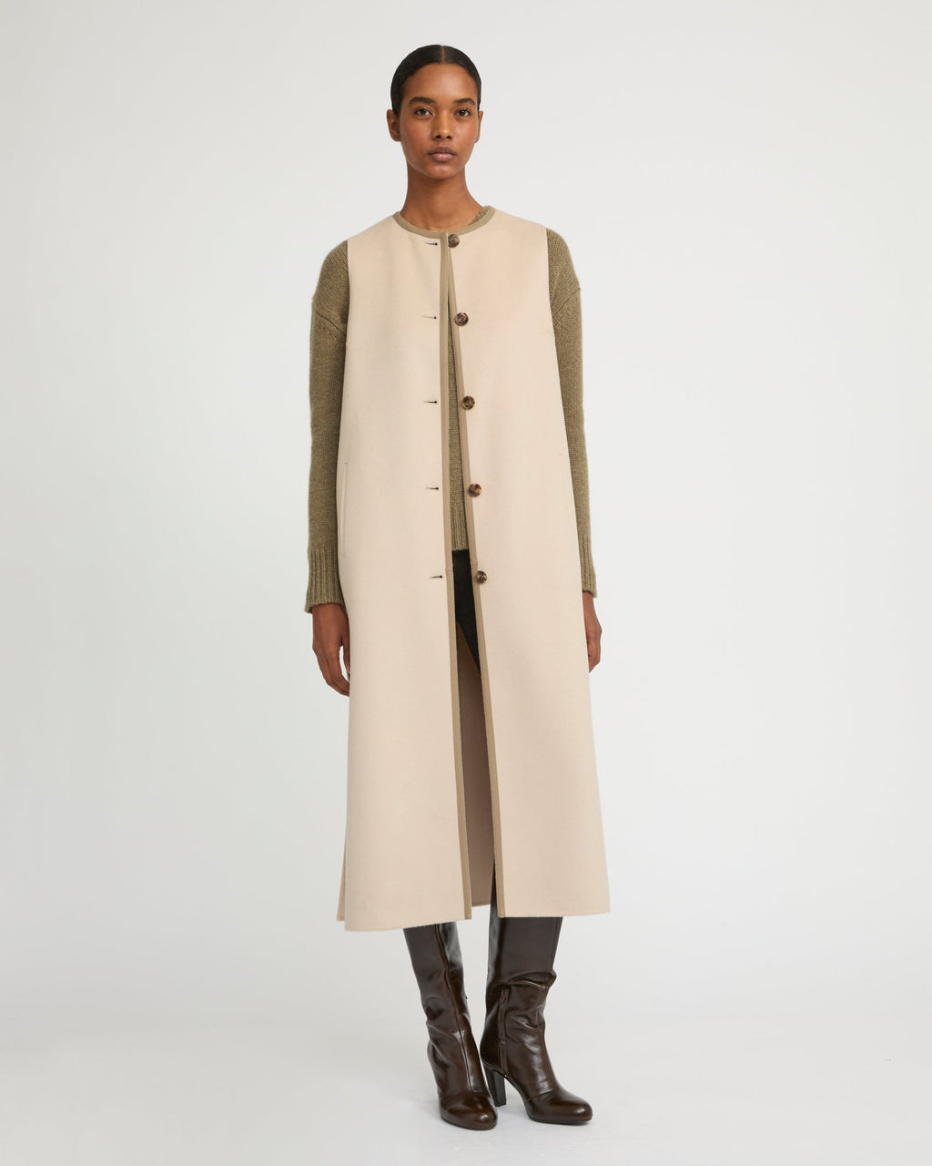 Long double-sided cashmere-blend gilet