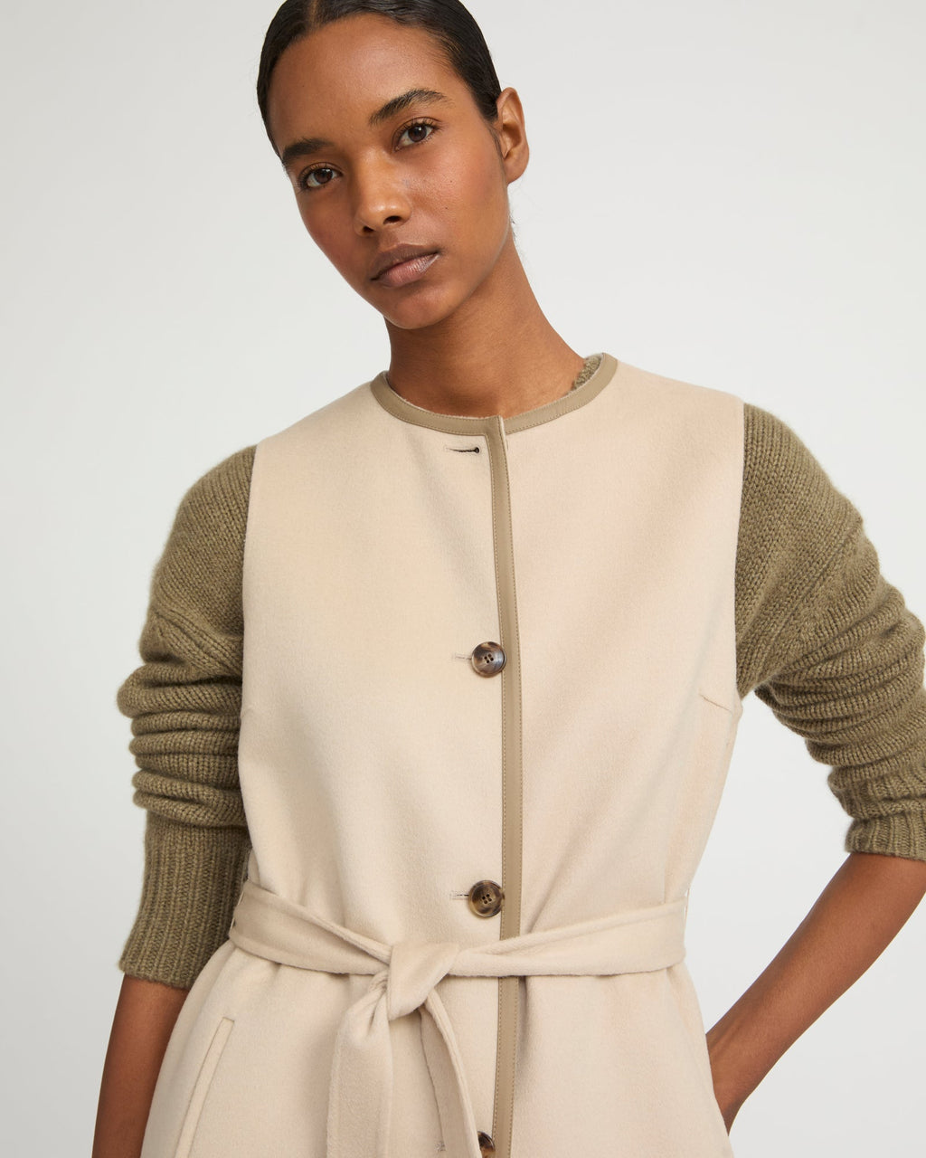 Long double-sided cashmere-blend gilet