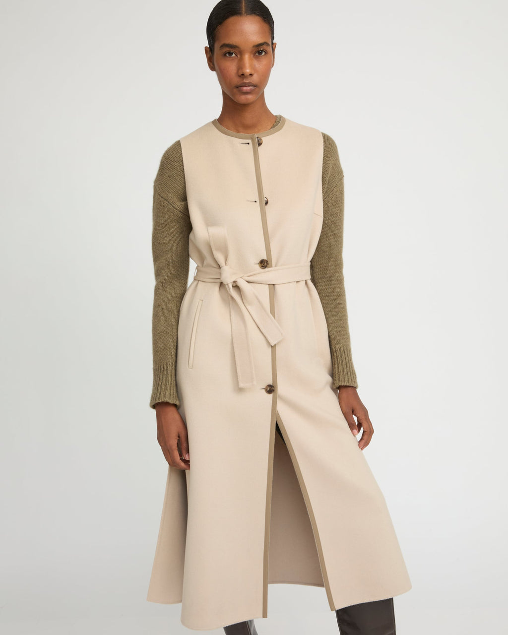 Long double-sided cashmere-blend gilet