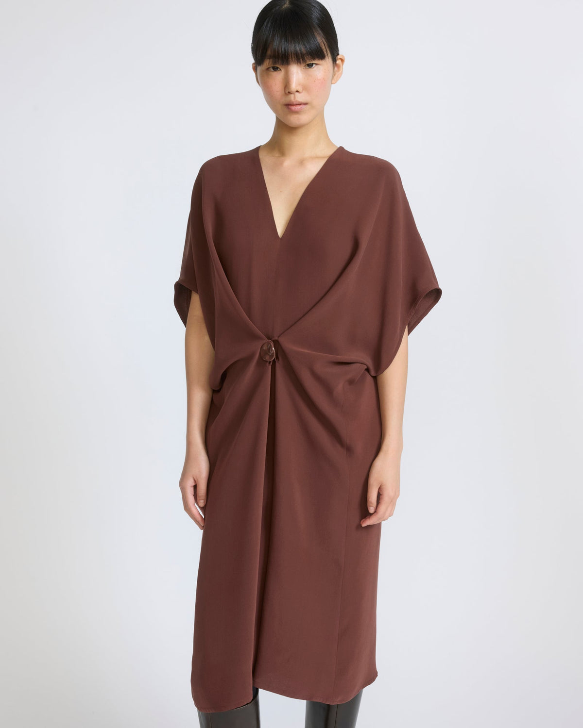 Draped dress in silk crepe