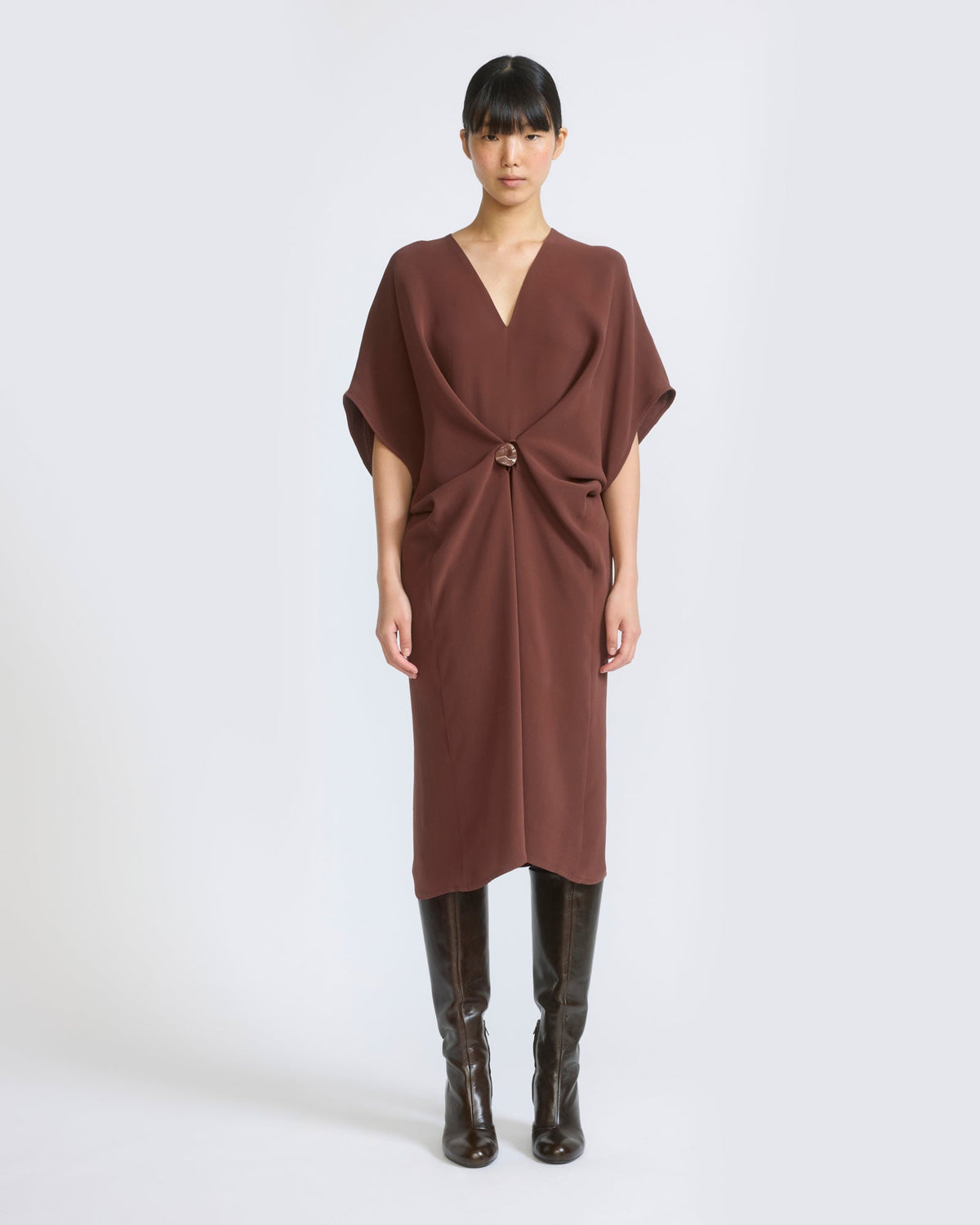 Draped dress in silk crepe