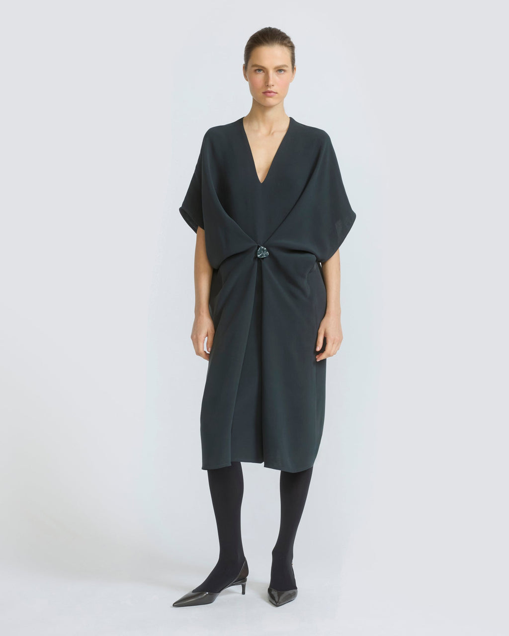 Draped dress in silk crepe