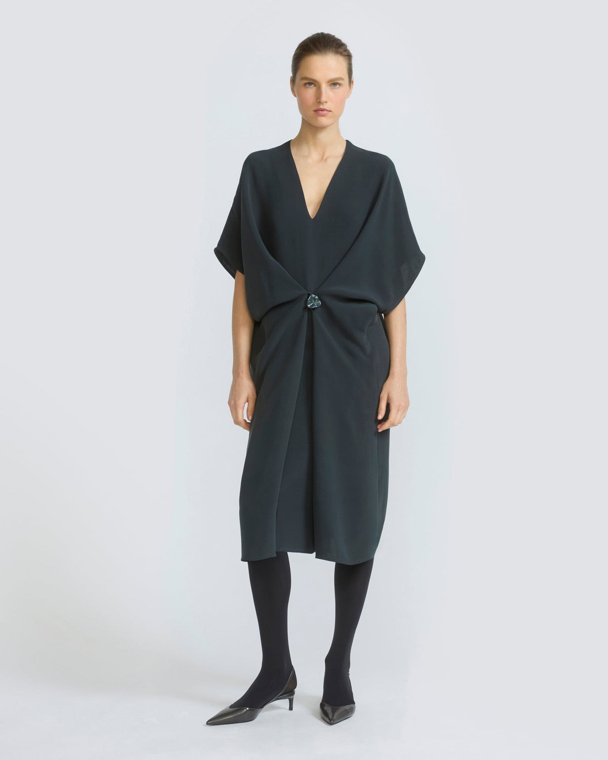 Draped dress in silk crepe