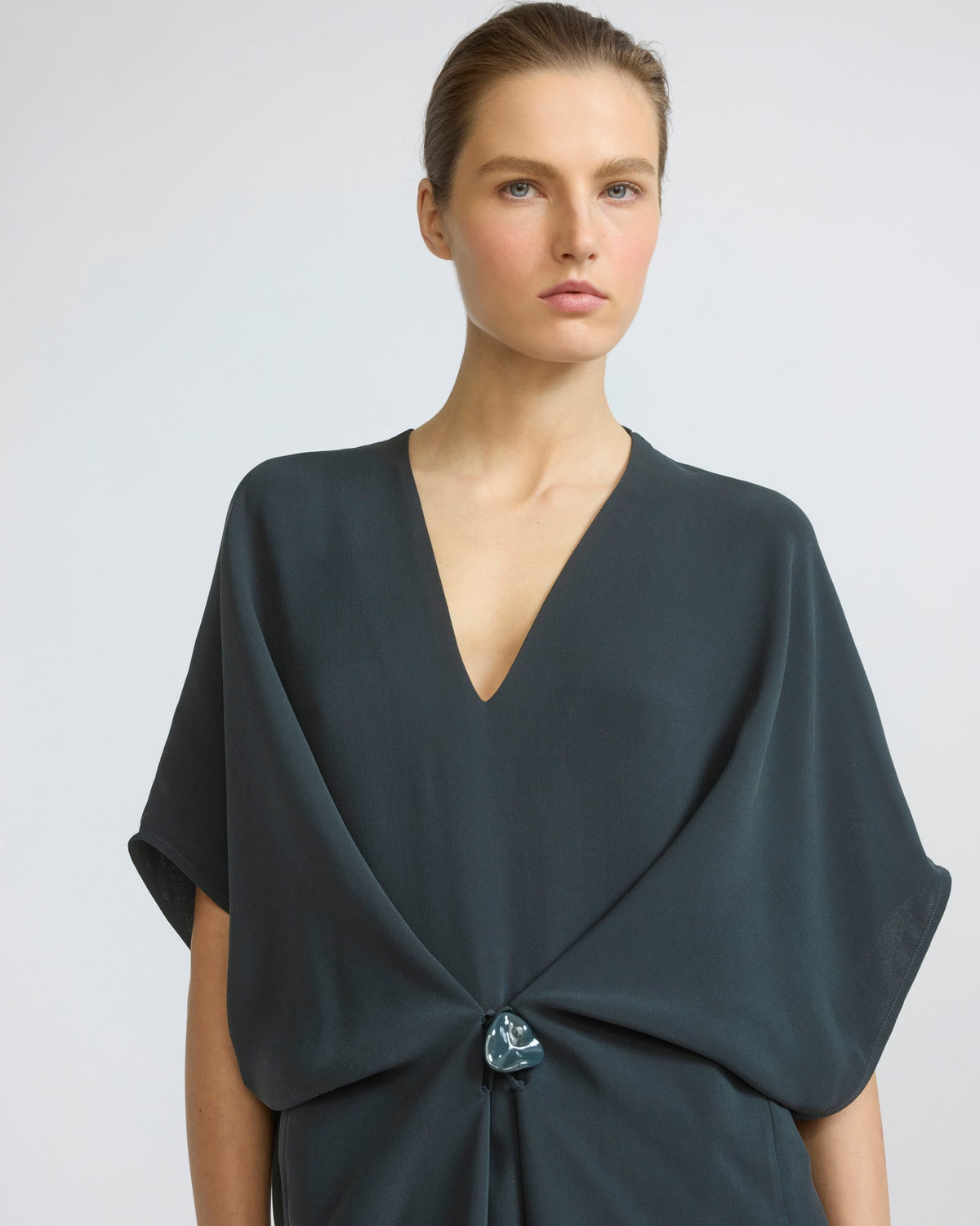 Draped dress in silk crepe