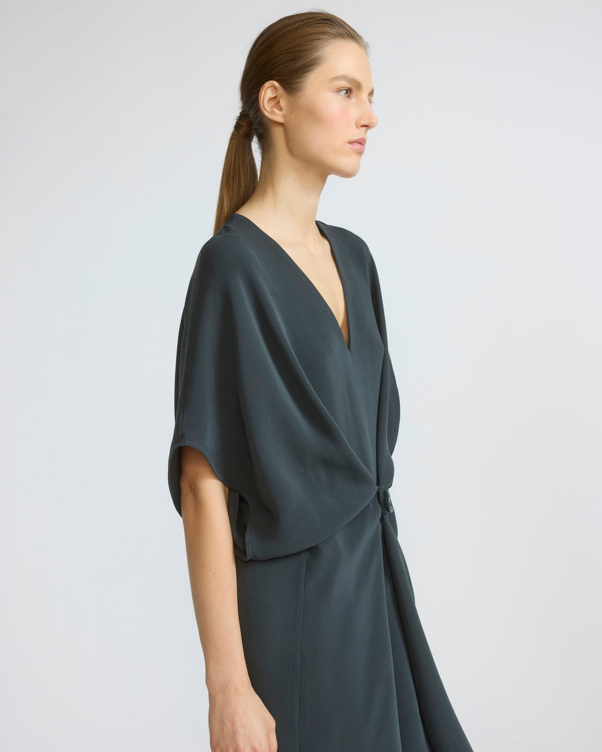 Draped dress in silk crepe