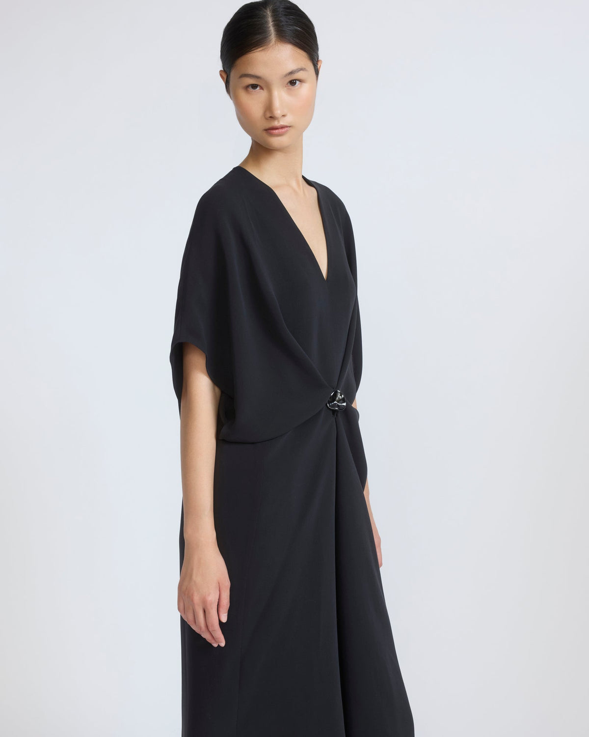 Draped dress in silk crepe