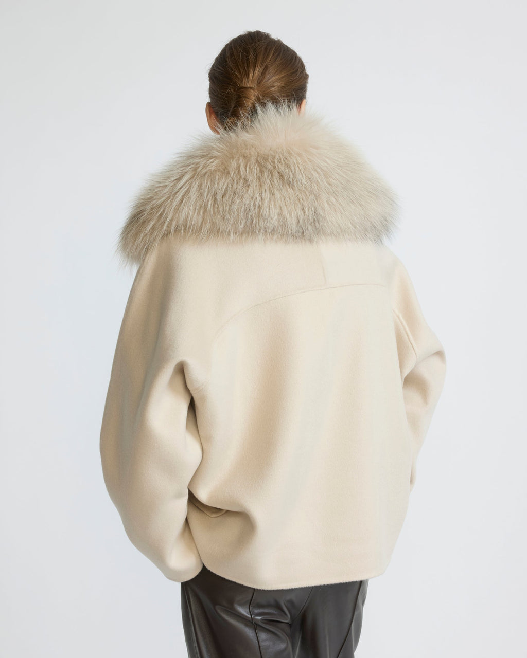 Cashmere-blend pea jacket with removable fox fur collar
