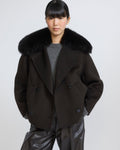 Cashmere-blend pea jacket with removable fox fur collar