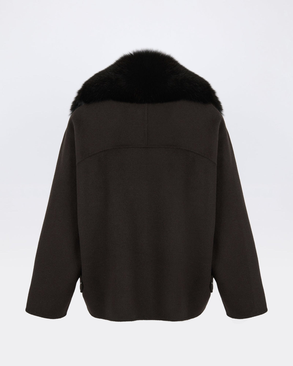 Cashmere-blend pea jacket with removable fox fur collar