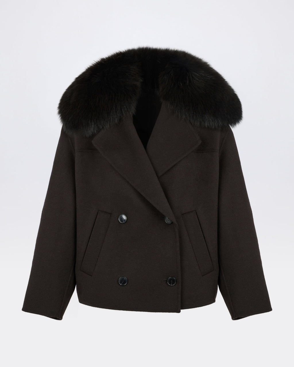 Cashmere-blend pea jacket with removable fox fur collar