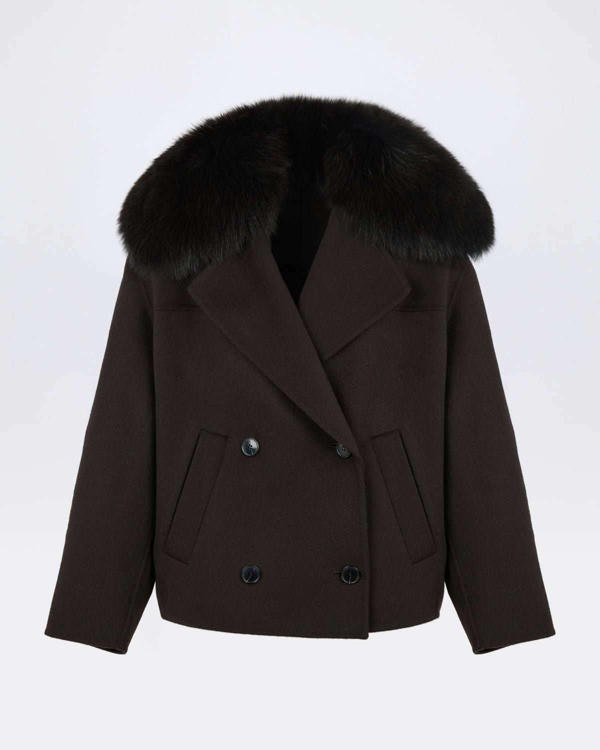 Cashmere-blend pea jacket with removable fox fur collar
