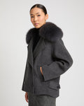 Cashmere-blend pea jacket with removable fox fur collar