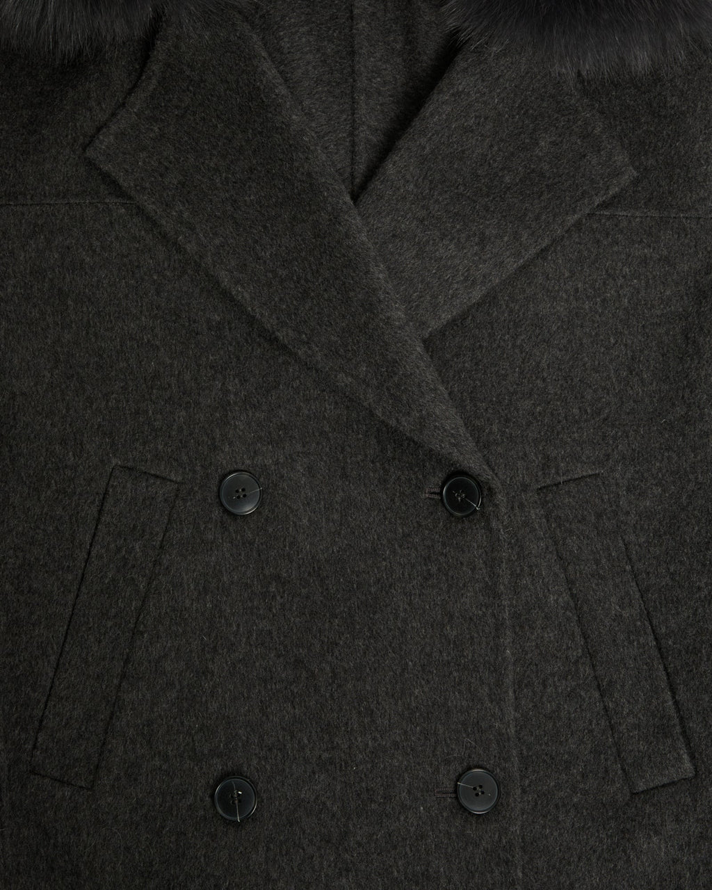 Cashmere-blend pea jacket with removable fox fur collar