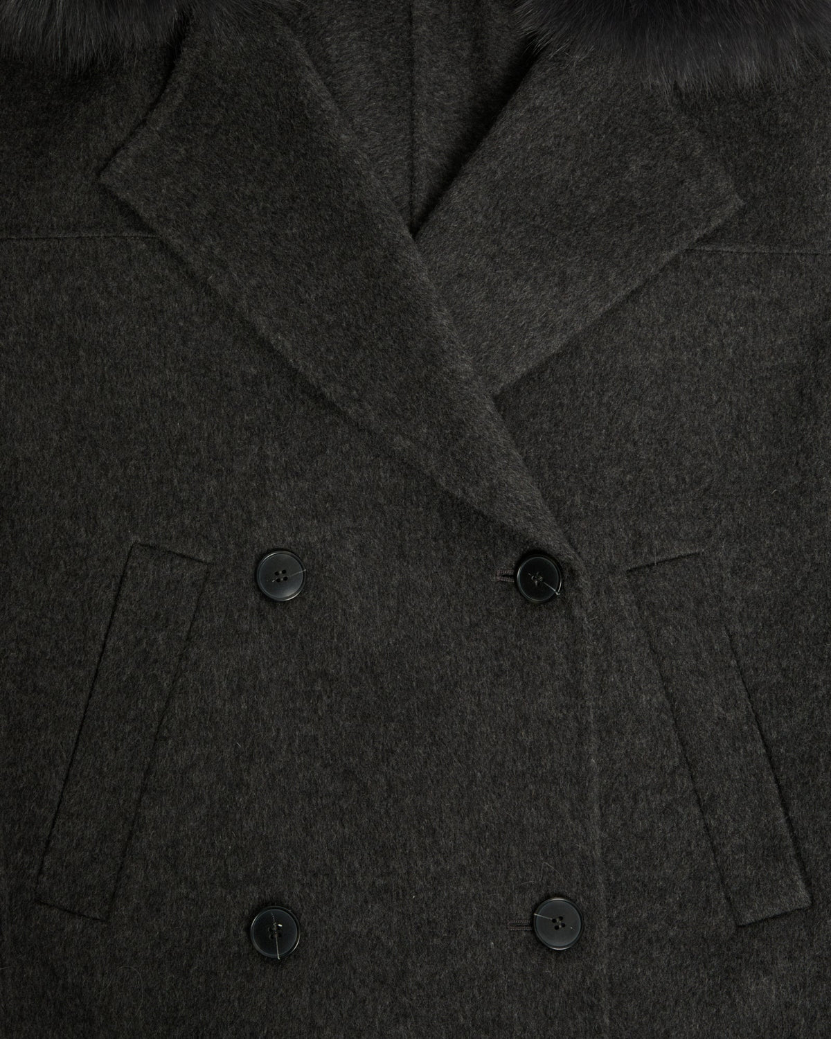 Cashmere-blend pea jacket with removable fox fur collar
