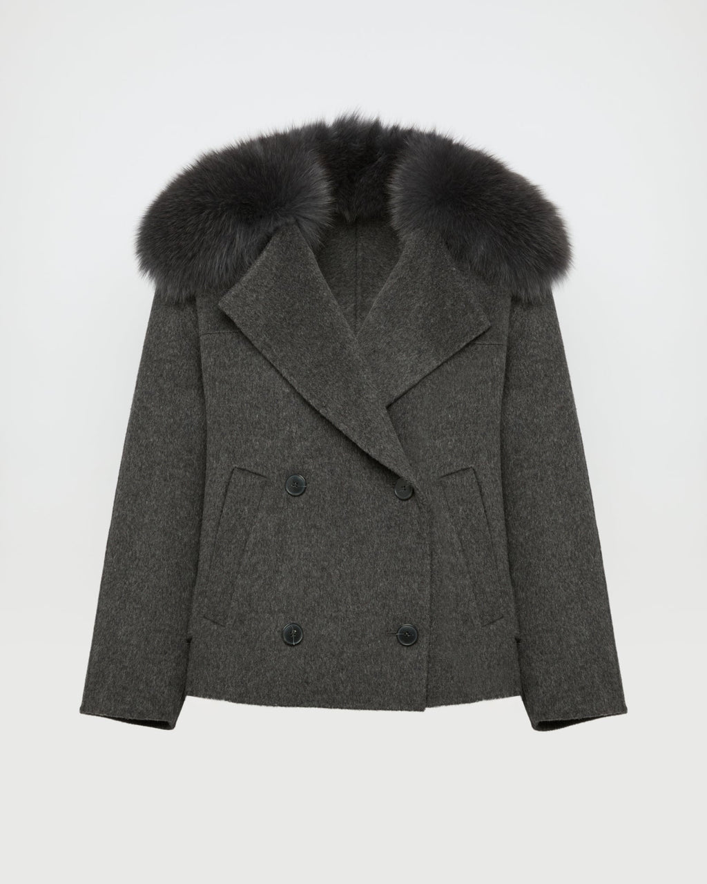 Cashmere-blend pea jacket with removable fox fur collar