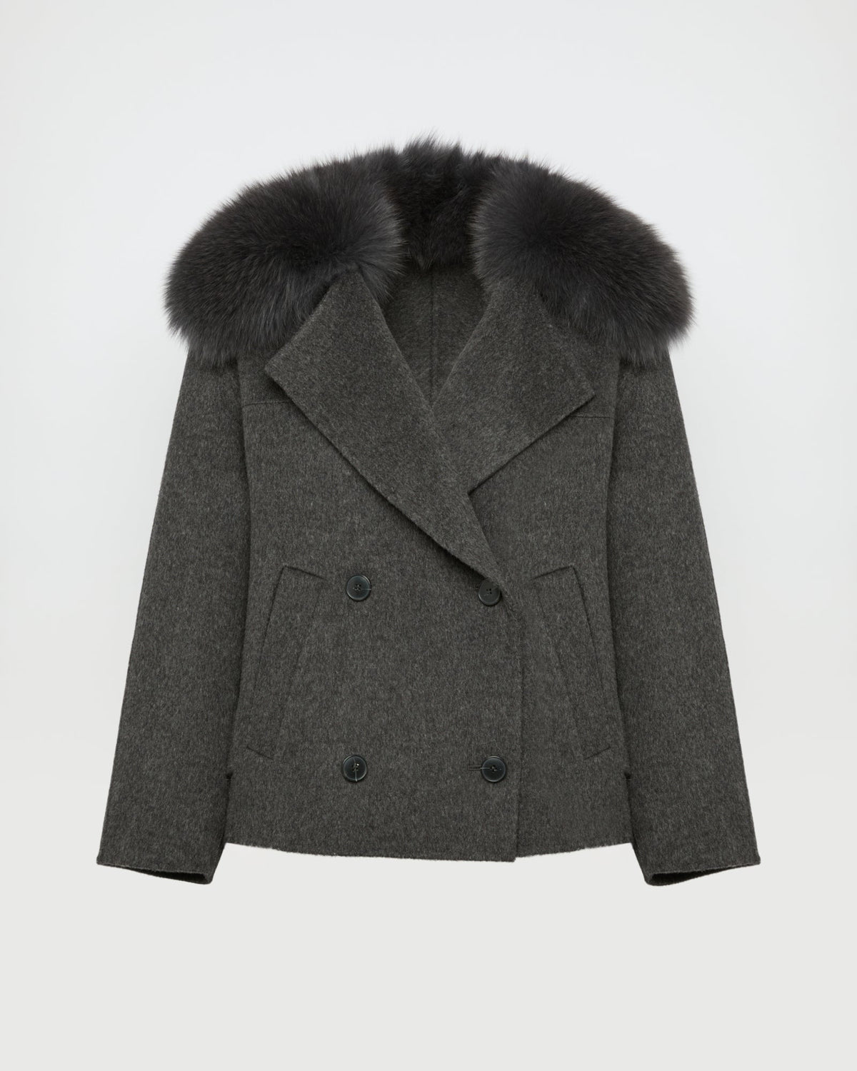 Cashmere-blend pea jacket with removable fox fur collar