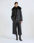 Cashmere-blend pea jacket with removable fox fur collar