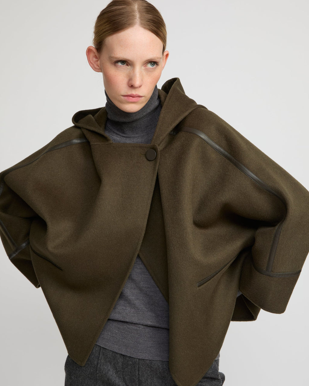 Double-sided cashmere-blend hooded cape jacket