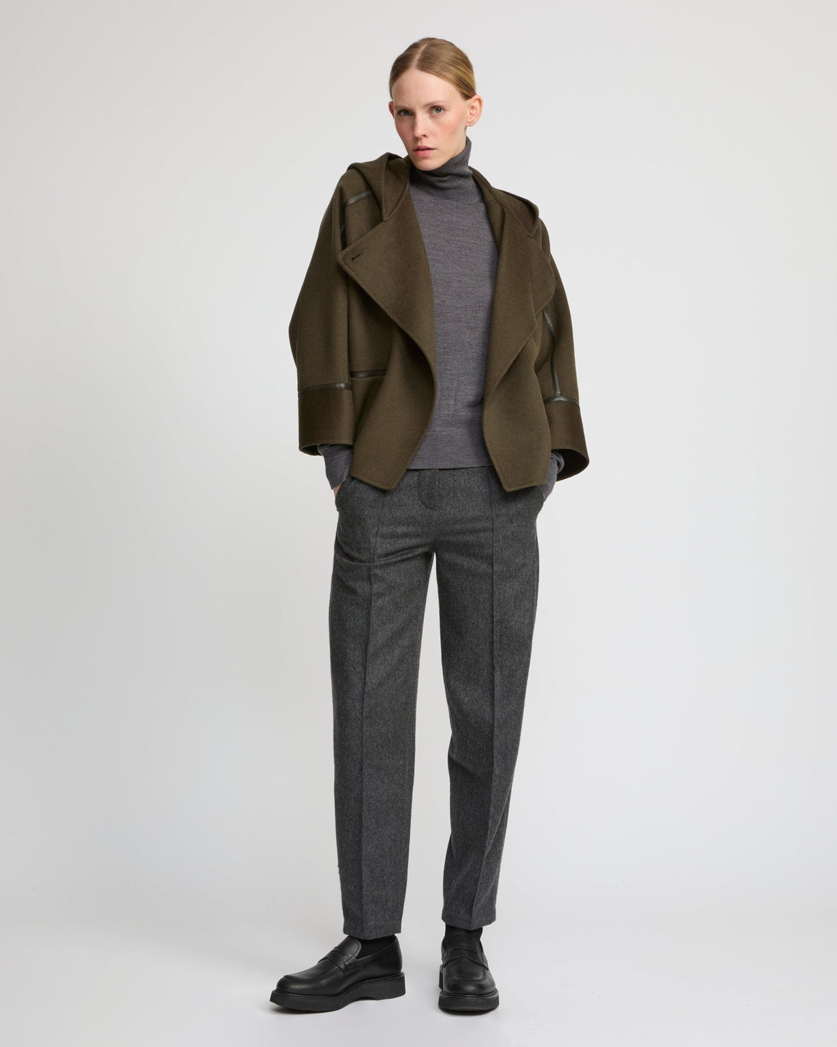Double-sided cashmere-blend hooded cape jacket