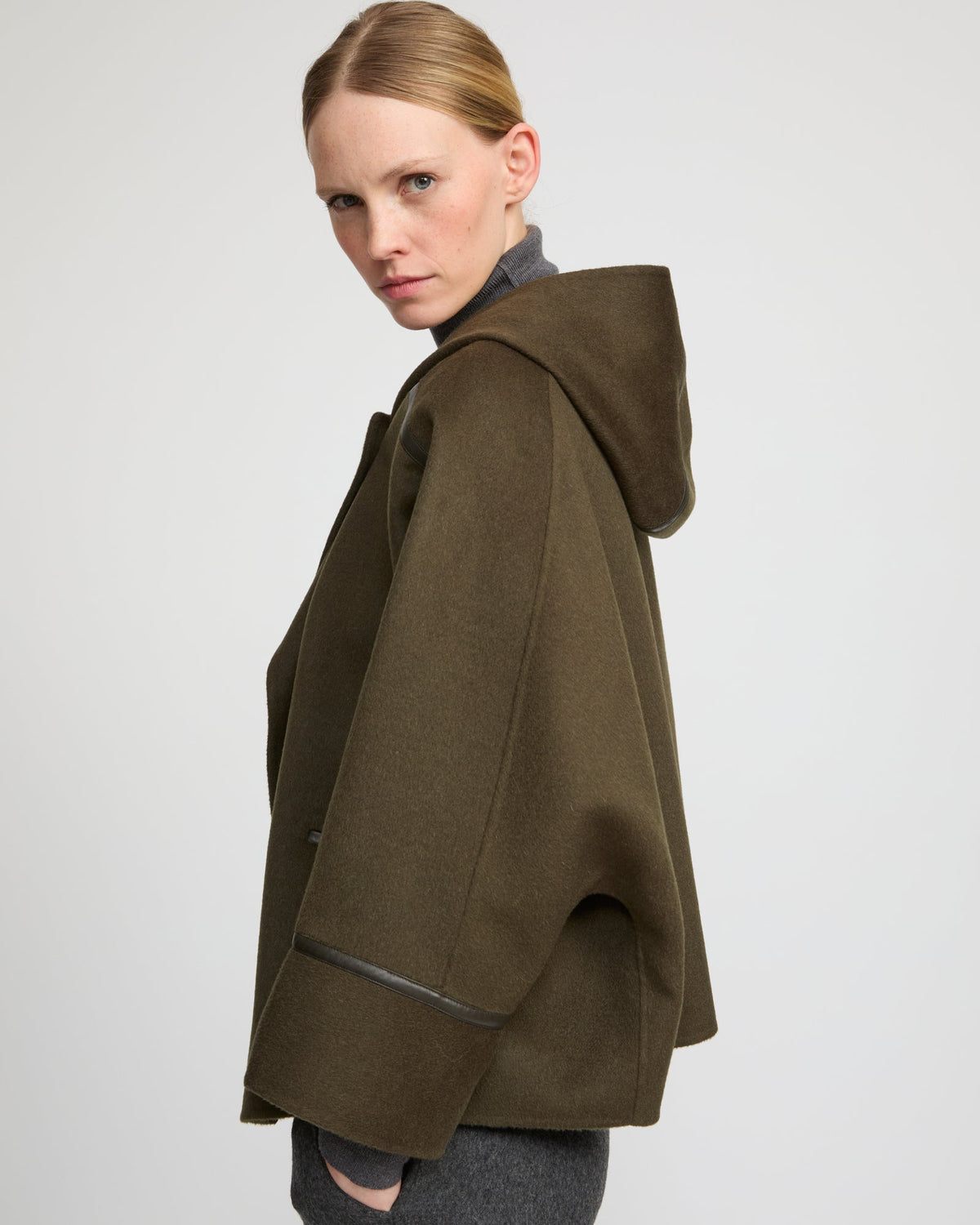 Double-sided cashmere-blend hooded cape jacket