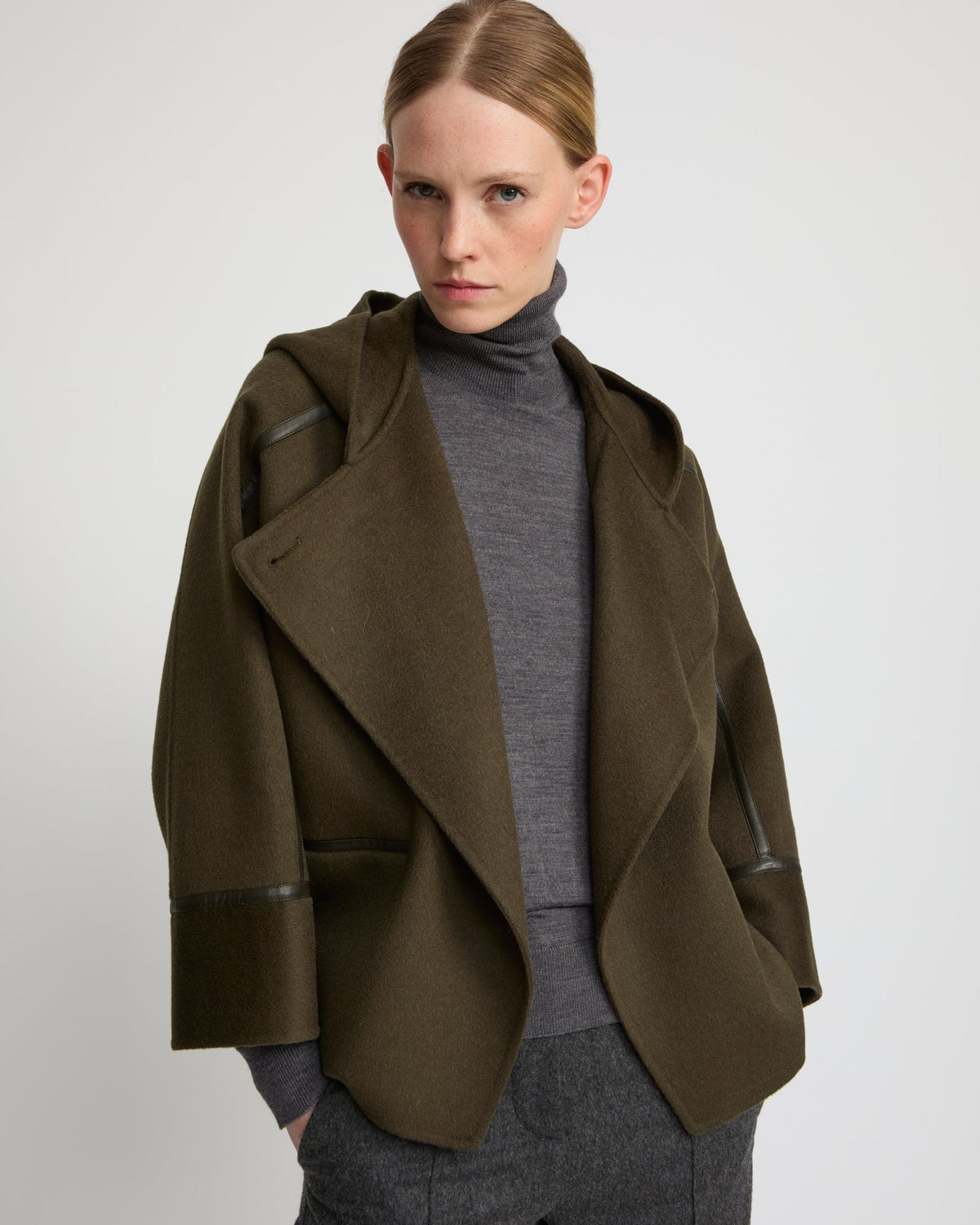 Double-sided cashmere-blend hooded cape jacket