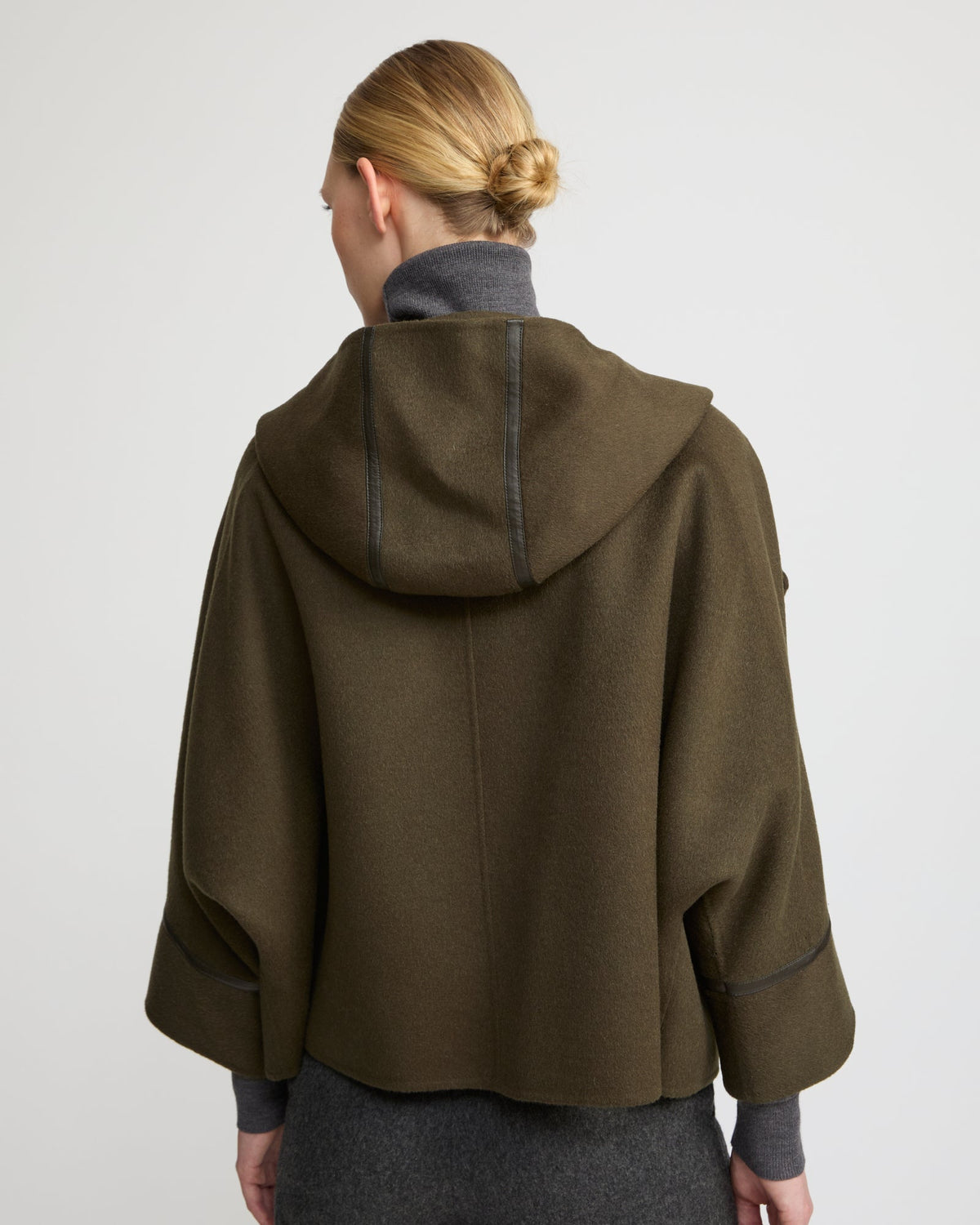 Double-sided cashmere-blend hooded cape jacket