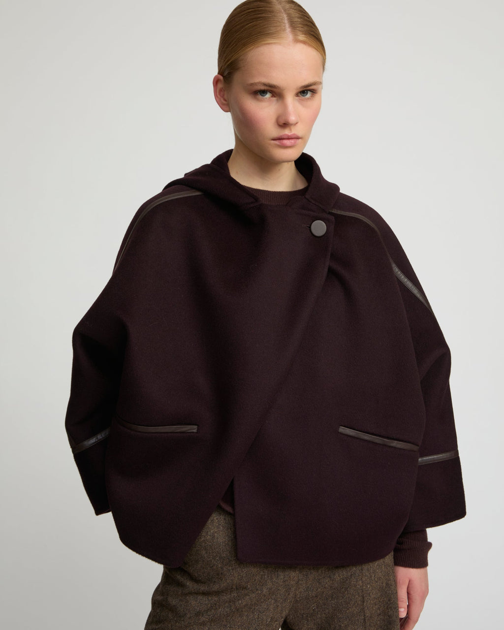 Double-sided cashmere-blend hooded cape jacket